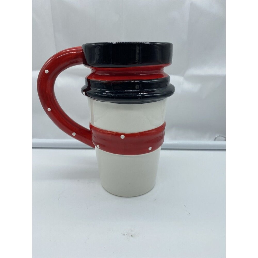 Snowman Mug Ivory Red Christmas Holiday Coffee Hot Chocolate Lid - Picture 3 of 7